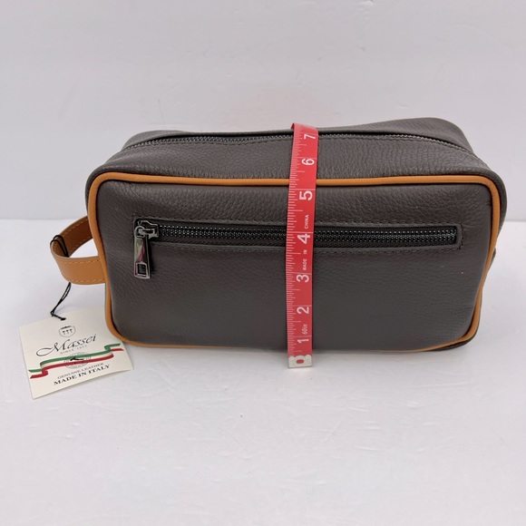 MASSEI, GENUINE LEATHER, MADE IN ITALY, MEN’S TOILETRY BAG,HAND MADE BROWN & TAN - Picture 11 of 16
